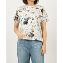 ブローディア BRODIAEA シルケット 手書き風イラスト総柄 半袖Tシャツ (ベージュ)