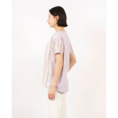 ブローディア BRODIAEA ミラクルウェーブ マルチカラーストライプ切り替え半袖Tシャツ （ラベンダー）