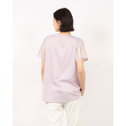 ブローディア BRODIAEA ミラクルウェーブ マルチカラーストライプ切り替え半袖Tシャツ （ラベンダー）