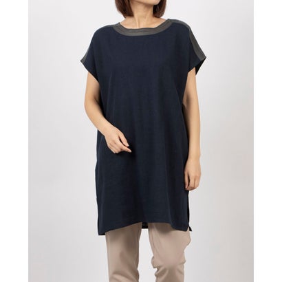 ブローディア BRODIAEA 麻混無地チュニック (ネイビー)