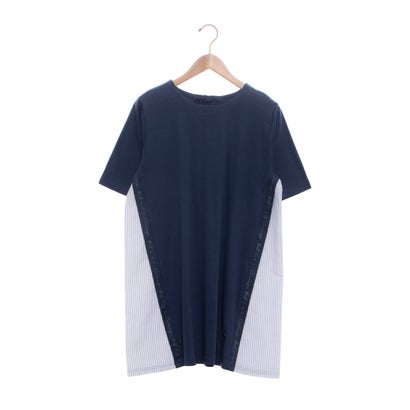 ブローディア BRODIAEA プレミアムコットン サイドストライプ切替 半袖チュニック (ネイビー)