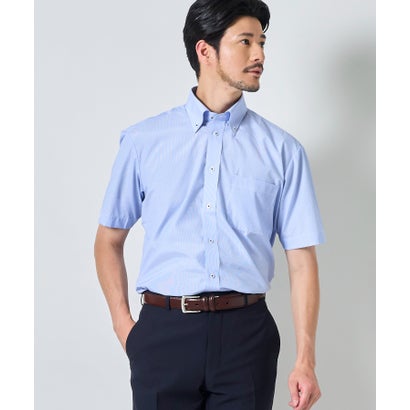 テットオム TETE HOMME 形態安定 アソート T/Cドレスシャツ / 半袖ビジネスシャツ (サックスブルー系2)