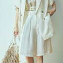 ザ ショップ ティーケー (ウィメン) THE SHOP TK(Women) リネン混ハーフパンツ【洗える/セットアップ可/共ベルト付】 (オフホワイト(003...
