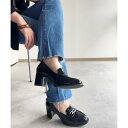 ラスドット lus. コインローファーヒールパンプス (ブラックエナメル)