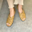 エレモーサ HERMOSA 【日本製】軽量 柔らか本革 ゆったり3E幅 かかと付ダブルクロスサンダル (ベージュ)