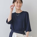 インディヴィ INDIVI 【洗える/5分袖】シルク風素材オフィスブラウス (ネイビー(694))