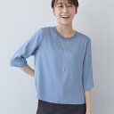 インディヴィ INDIVI 【洗える/5分袖】シルク風素材オフィスブラウス (ブルー(691))