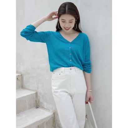 アニュアンス anuans Italy Linenベーシックニットカーディガン （TURQUOISE）