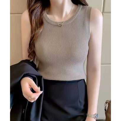 ガーリードール Girly Doll リブハイネックノースリーブトップス【韓国ファッション】 （モカ）