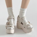 シューズインクローゼット Shoes in Closet -シュークロ- 超軽量厚底 スタイルアップソール ビジューバックル スポーツサンダル 5989 (アイボリー)