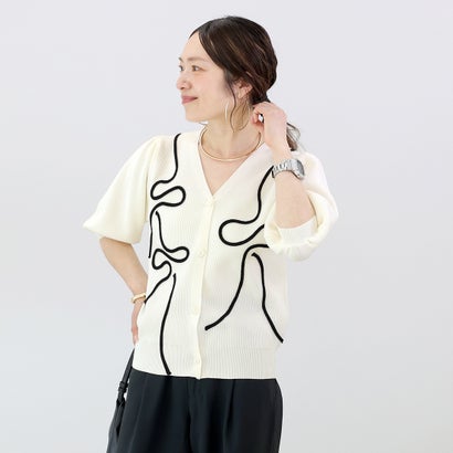 アレッタ ヴィータ Aletta vita コード刺繍片畦Vネックカーディガン （オフホワイト）