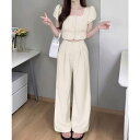 セットアップ春夏半袖トップスワイドパンツ