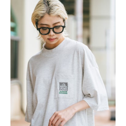 ジーンズメイト JEANS MATE OUTDOOR EXCHANGE x ZERO STAIN コラボ モックネックT リーフロゴ ポケット 刺繍 汗染み 目立ちにくい Tシャツ ゼロステイン アウトドアエクスチェンジ （オフホワイト）