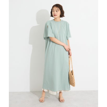 クラフトスタンダードブティック CRAFT STANDARD BOUTIQUE 接触冷感/UVカット フレアスリーブカットワンピース (グリーン)