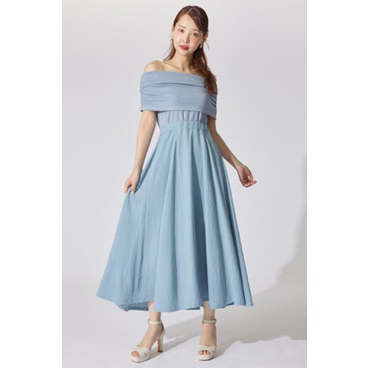 オフショルカットフレアワンピース BLU オフショルカットフレアワンピース BLU