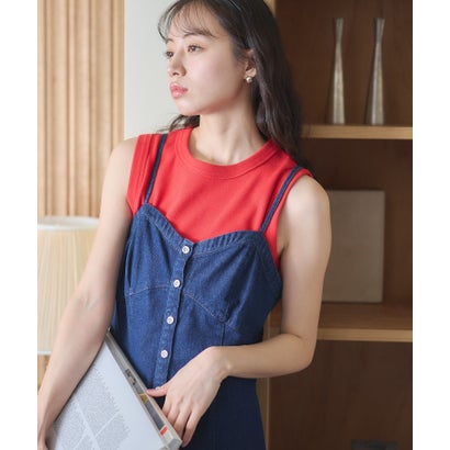 アースミュージックアンドエコロジー earth music&ecology リブタンクトップ （レッド）