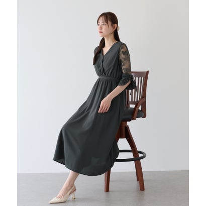 ブルーイースト BLUEEAST フラワー刺繍カシュクールドレス （チャコールグレー）