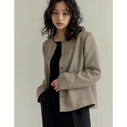 リエディ Re:EDIT ツイードライクノーカラージャケット （ベージュ）