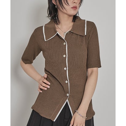 ミエット miette 配色ドッキングポロニット （ブラウン）