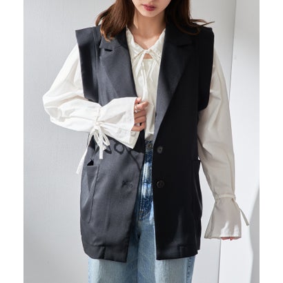 メゾンブリーズ MAISON BREEZE リネンタッチテーラードジレ XNN (ブラック)