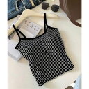 ミニミニストア miniministore カップ付きキャミソール ブラトップ重ね着 (ブラック2(ボーダー))