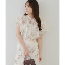 ナイスクラップ NICE CLAUP 【WEB先行予約】【SETUP対応】ぼかし花柄フレア袖ブラウス (BR)