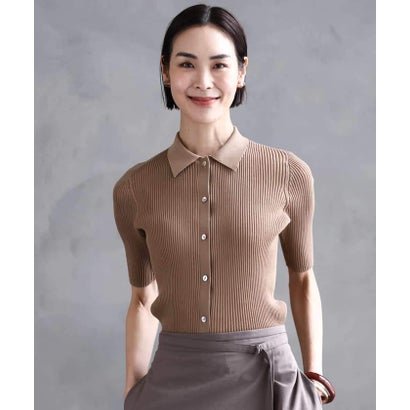 ミッシェルクラン MICHEL KLEIN シアーリブ襟付きニット （ベージュ）