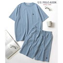 ラザル Lazar U.S.POLO ASSN/ユーエスポロアッスン セットアップ ミニ裏毛 半袖スウェットTシャツ&ショートパンツ 2点セット (ブルー)