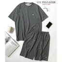 ラザル Lazar U.S.POLO ASSN/ユーエスポロアッスン セットアップ ミニ裏毛 半袖スウェットTシャツ&ショートパンツ 2点セット (チャコールグ...
