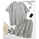 ラザル Lazar U.S.POLO ASSN/ユーエスポロアッスン セットアップ ミニ裏毛 半袖スウェットTシャツ&ショートパンツ 2点セット (グレー)