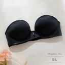 パリーゼ Palissee モノトーンサテンリボン ストラップレスブラ ノンワイヤー (ブラック)