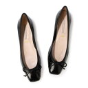 インターショシュール INTER-CHAUSSURES リボン付きスクエアフラットパンプス (ブラックエナメル)(4)