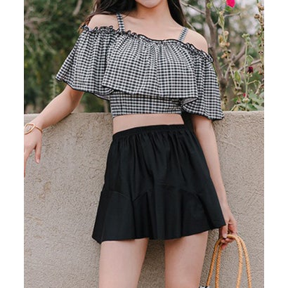 セットアップセブン SETUP7 ギンガムチェックオフショルダー水着【返品不可商品】 (ブラック)