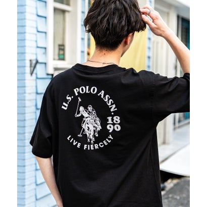 ロッキーモンロー Rocky Monroe ロゴT 半袖 ワンポイント 刺繍 メンズ レディース Tシャツ カットソー ボーダー バックプリント リラックス U.S. POLO ASSN. 14701 （A.ブラック）