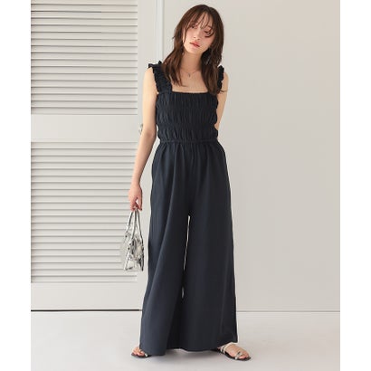 ティティベイト titivate 楽ちんきれいショルダーフリルシャーリングオールインワン （イエロー）