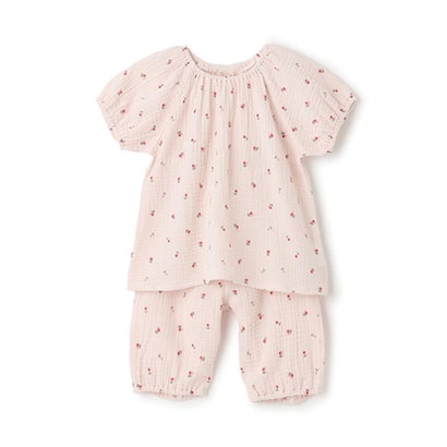 プティマイン petit main 【リンク】パフスリーブWガーゼパジャマ （L・ピンク）