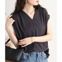 アットワン atONE ブラウス風タックスキッパー フレンチ袖Tシャツ (チャコールグレー)