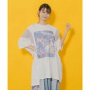スカラー ScoLar メルヘンな海とクジラ柄 シフォン切替チュニック (オフホワイト)