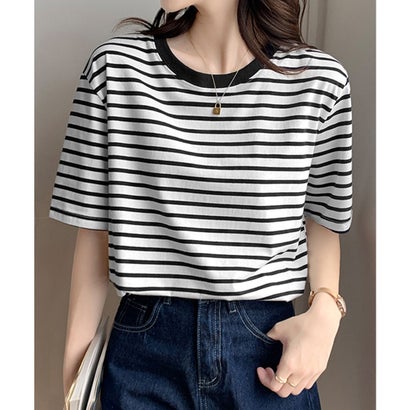 ミニミニストア miniministore ボーダーtシャツ半袖 レディース 韓国風 （ブラック）