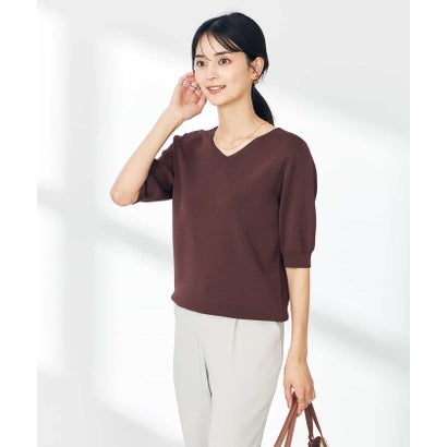 アー・ヴェ・ヴェ a.v.v Vネックパフスリーブニット （ブラウン）