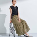 インディヴィ INDIVI 【2点セット/着回し◎】ノースリーブ&ティアードスカート カセット服 (オリーブグリーン(526))