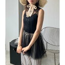 ジュエローブ Jewelobe シアーチュールパネルペプラムチュニック (ブラック)