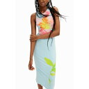 デシグアル Desigual ミディフラワーワンピース (ブルー)