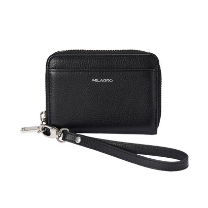 ミラグロ MILAGRO シュリンクレザー・ストラップ付きラウンドジップカードウォレット （ブラック）