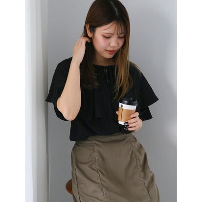 エヘカソポ ehka sopo シワ加工ケープカラーブラウス （ブラック）