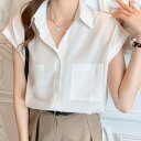 アイカ ica シャツブラウス ブラウス シャツ ワイシャツ キャップスリーブ レギュラーカラー 涼しい 薄手 半袖 オフィス カジュアル ビジネス ナチュラル きれいめ ゆったり 無地 (WT)