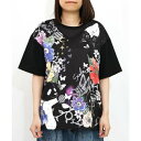 スカラー ScoLar アニマル蝶花柄Tシャツ (ブラック)