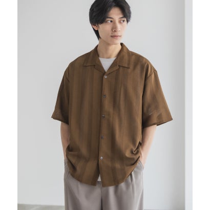 マックハウス Mac-House カラミ織りストライプ オープンカラーシャツ （ブラウン）