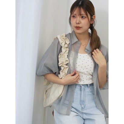 エヘカソポ ehka sopo バルーンスリーブシアーシャツ （グレー）