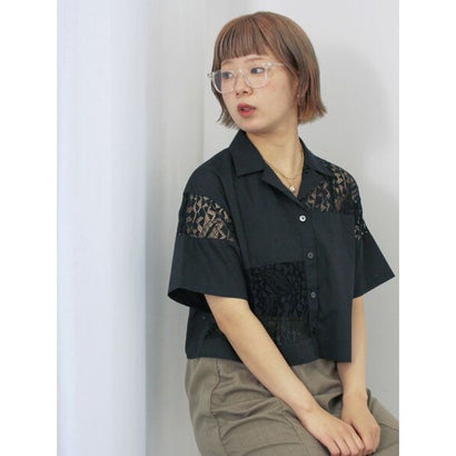 エヘカソポ ehka sopo レースパッチワークシャツ （ブラック）